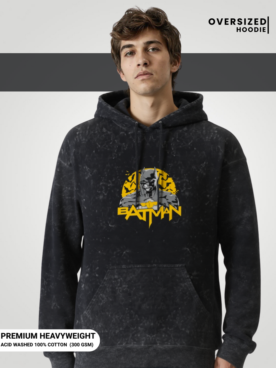 Batman DC 300 GSM Acid Washed Oversized Hoodie | Voxstella - VoxStella