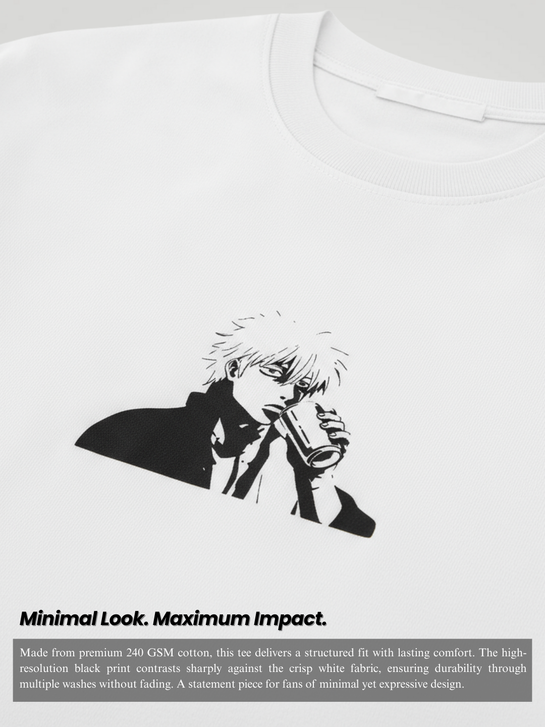 Silver Spirit Peeker Premium Tee – White | 240 GSM - VoxStella
